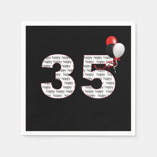 Gelukkige 35e verjaardag op zwarte servetten (Voorkant)