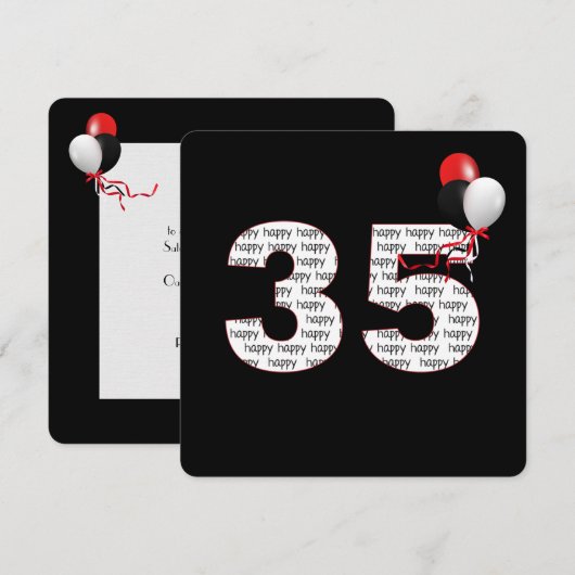 Gelukkige 35e verjaardag op zwarte uitnodiging (Voorkant / Achterkant)