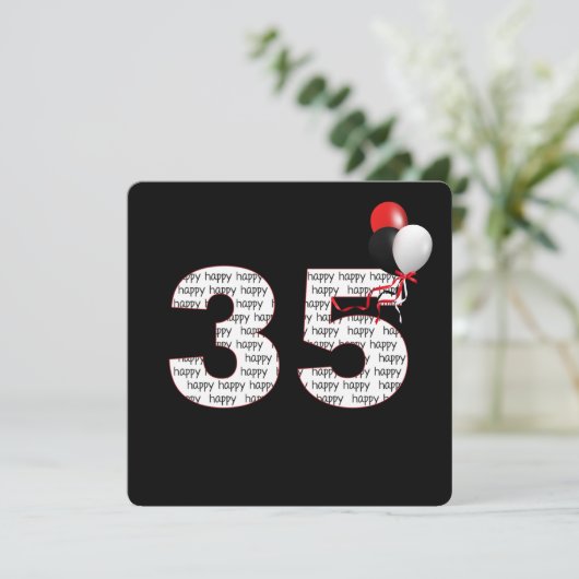 Gelukkige 35e verjaardag op zwarte uitnodiging (Staand voorkant)