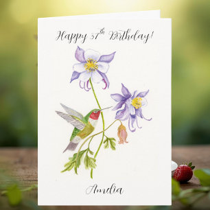 Gelukkige 37e verjaardag Columbine met Hummingbird Kaart