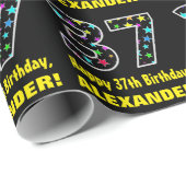 Gelukkige 37e verjaardag, Leuk Kleurrijk Sterren P Cadeaupapier (Rol Hoek)