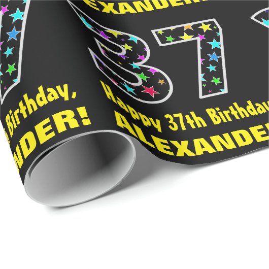 Gelukkige 37e verjaardag, Leuk Kleurrijk Sterren P Cadeaupapier (Rol Hoek)