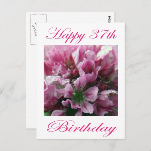 Gelukkige 37e verjaardag Roze en Groene Bloem Briefkaart (Voorkant / Achterkant)
