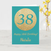 Gelukkige 38e Verjaardag Blauwgroen en Gouden Glit Kaart (Gele Bloem)