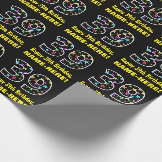 Gelukkige 39e Verjaardag, Leuk Kleurrijk Sterren P Cadeaupapier (Hoek)