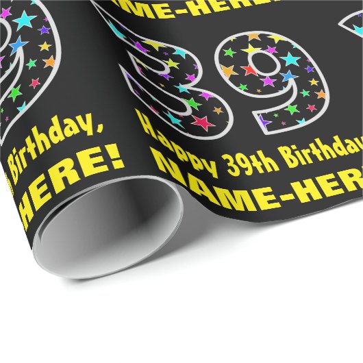 Gelukkige 39e Verjaardag, Leuk Kleurrijk Sterren P Cadeaupapier (Rol Hoek)