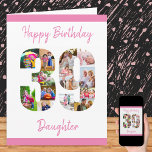 Gelukkige 39e Verjaardag Nummer 39 Fotocollage Kaart<br><div class="desc">Unieke 39e Verjaardag Kaart met uw eigen aangepaste fotocollage en bewoording. Deze verjaardagskaart heeft een vrouwelijke scripttypografie in roze en eenvoudige stijl met de focus op je afbeeldingen in het nummer 39. De sjabloon is opgezet voor u om Happy Birthday Mom aan dochter of mama of een andere naam die...</div>
