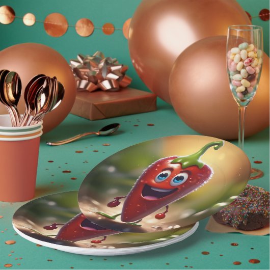 Gelukkige 3D Geanimeerde Chili Bean, Papieren Bordje (Multi)