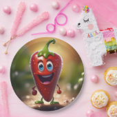 Gelukkige 3D Geanimeerde Chili Bean, Papieren Bordje (Feest)