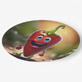 Gelukkige 3D Geanimeerde Chili Bean, Papieren Bordje (Gekanteld)