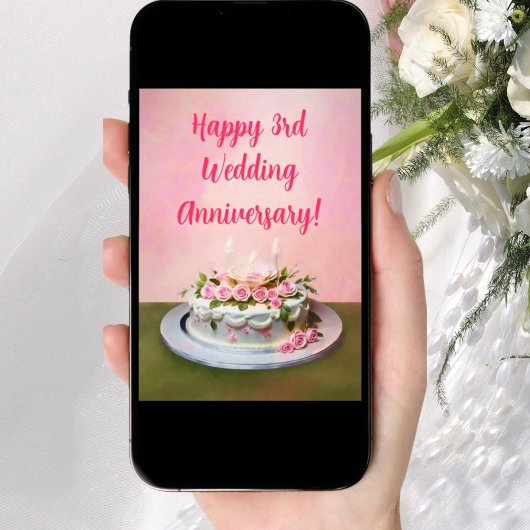 Gelukkige 3e bruiloft Jubileum taart Kaart