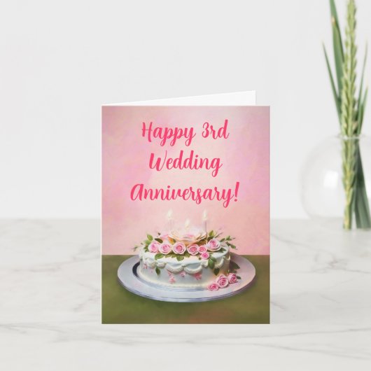 Gelukkige 3e bruiloft Jubileum taart Kaart (Voorkant)