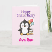 Gelukkige 3e verjaardag, Aangepaste knuffel Pengui Kaart (Voorkant)