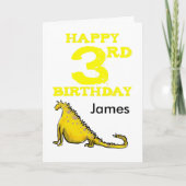Gelukkige 3e verjaardag cartoon dinosaurus in Yell Kaart (Voorkant)