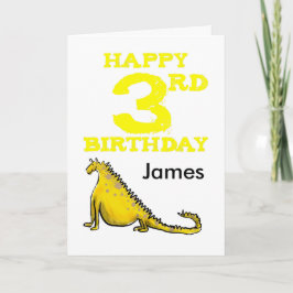 Gelukkige 3e verjaardag cartoon dinosaurus in Yell Kaart