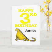 Gelukkige 3e verjaardag cartoon dinosaurus in Yell Kaart (Gele Bloem)