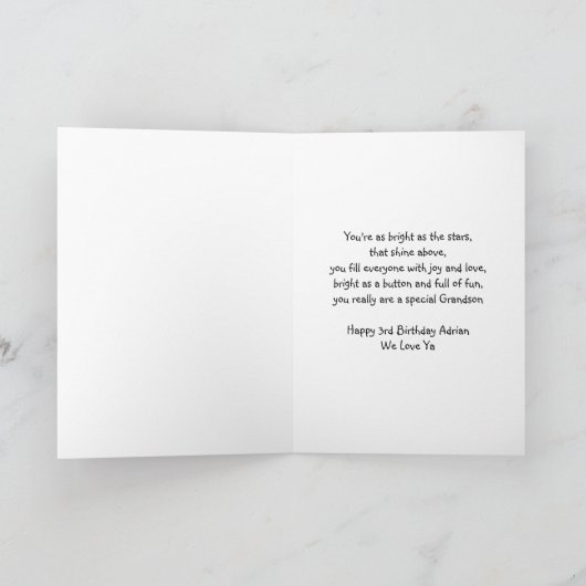 Gelukkige 3e verjaardag genaamd Adrian, kleinzoon Kaart (Binnen)