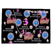 Gelukkige 3e verjaardag geschenk tas #3 zwart groot cadeauzakje (Achterkant)