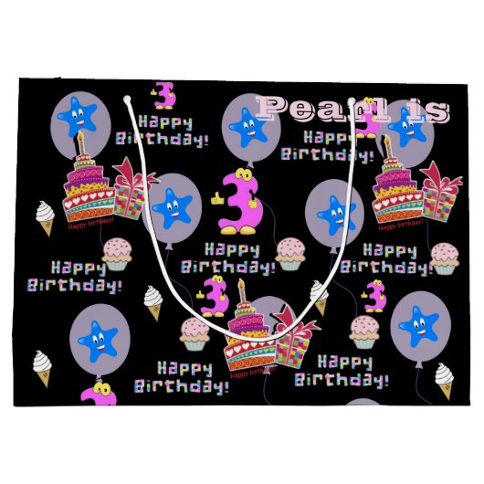 Gelukkige 3e verjaardag geschenk tas #3 zwart groot cadeauzakje (Achterkant)