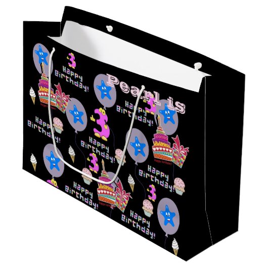 Gelukkige 3e verjaardag geschenk tas #3 zwart groot cadeauzakje (Voorkant Gekanteld)