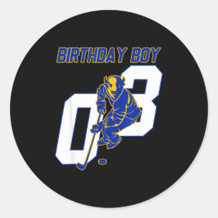 Gelukkige 3e verjaardag Jongen Hockey Bison IJshoc Ronde Sticker