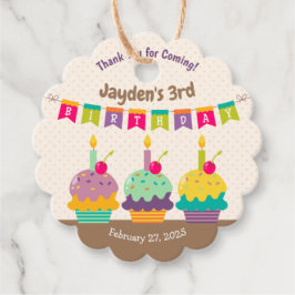 Gelukkige 3e verjaardag kind kleurrijke cupcakes B Bedankjes Labels