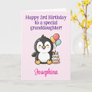 Gelukkige 3e verjaardag kleindochter, Pinguïn  Kaart