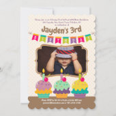 Gelukkige 3e verjaardag kleurrijke cupcakes Buntin Kaart (Voorkant)