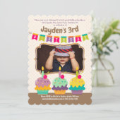 Gelukkige 3e verjaardag kleurrijke cupcakes Buntin Kaart (Staand voorkant)