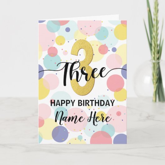Gelukkige 3e Verjaardag Pastel Rainbow Gold Vrouw Kaart (Voorkant)
