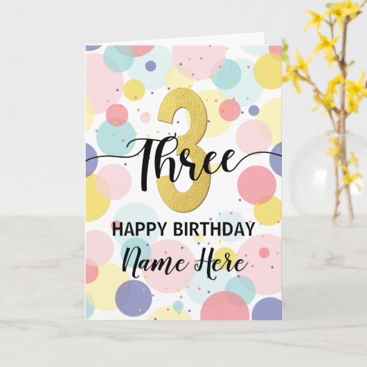 Gelukkige 3e Verjaardag Pastel Rainbow Gold Vrouw Kaart (Gele Bloem)