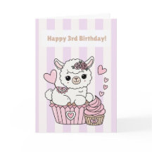 Gelukkige 3e verjaardag Schattig Lama Meisje Kaart