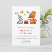 Gelukkige 3e verjaardag Teddy Bear Bunny Cake Kaart (Staand voorkant)