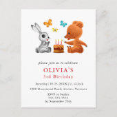 Gelukkige 3e verjaardag Teddy Bear Bunny Cake Uitnodiging Briefkaart (Voorkant)