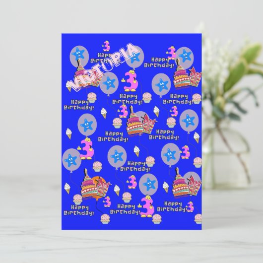 Gelukkige 3e Verjaardag Uitnodiging Verjaardag #3 (Staand voorkant)