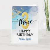 Gelukkige 3e Verjaardag Waterverf Blue & Gold Boy Kaart (Voorkant)