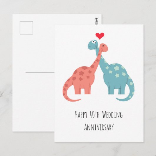 Gelukkige 40e bruiloft Jubileum Leuke dinosaurusse Briefkaart (Voorkant / Achterkant)