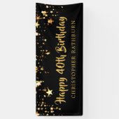 Gelukkige 40e verjaardag Black Gold Stars of Jouw  Spandoek (Verticaal)