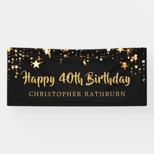 Gelukkige 40e verjaardag Black Gold Stars of Jouw  Spandoek (Horizontaal)
