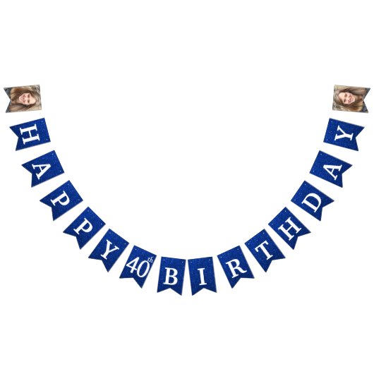 Gelukkige 40e verjaardag Foto Blue Glitter Vlaggetjes (Alle)