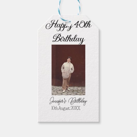 Gelukkige 40e verjaardag foto modern eenvoudig min cadeaulabel (Voorkant)