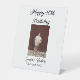 Gelukkige 40e verjaardag foto modern eenvoudig min reclamebord met voetstuk