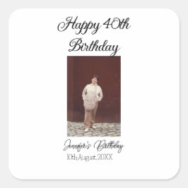 Gelukkige 40e verjaardag foto modern eenvoudig min vierkante sticker