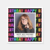 Gelukkige 40e Verjaardag Foto Rainbow Neon Servet (Voorkant)