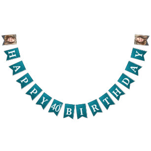 Gelukkige 40e verjaardag foto turquoise glitters vlaggetjes