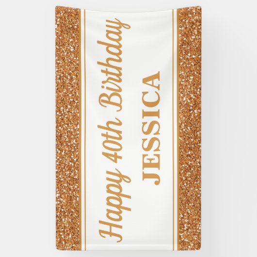 Gelukkige 40e verjaardag Gouden Glitter Spandoek (Verticaal)