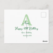 Gelukkige 40e verjaardag groene naam monogram mode briefkaart (Achterkant)