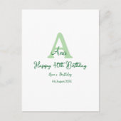 Gelukkige 40e verjaardag groene naam monogram mode briefkaart (Voorkant)