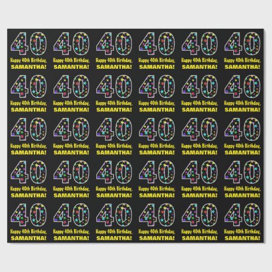 Gelukkige 40e verjaardag, Leuk Kleurrijk Sterren P Cadeaupapier (Vlak)