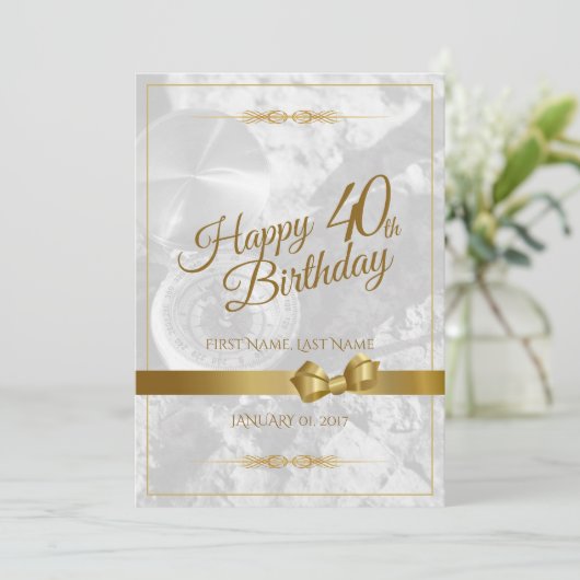 Gelukkige 40e verjaardag met gouden boog (Staand voorkant)